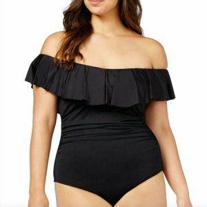 La Blanca Black Off-Shoulder Ruffle One-Piece Swimsuit